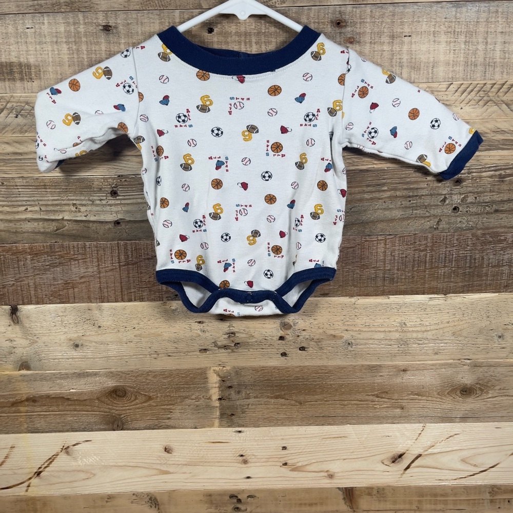 Babyworks White Sports Balls Boys (0-3 Months) Baby One Pc Long Sleeve Bodysuit